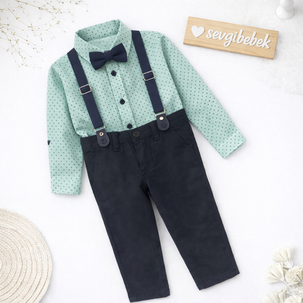 Krem Papyonlu Askılı Takım (2-3-4-5-6-7-8-9 Yaş)