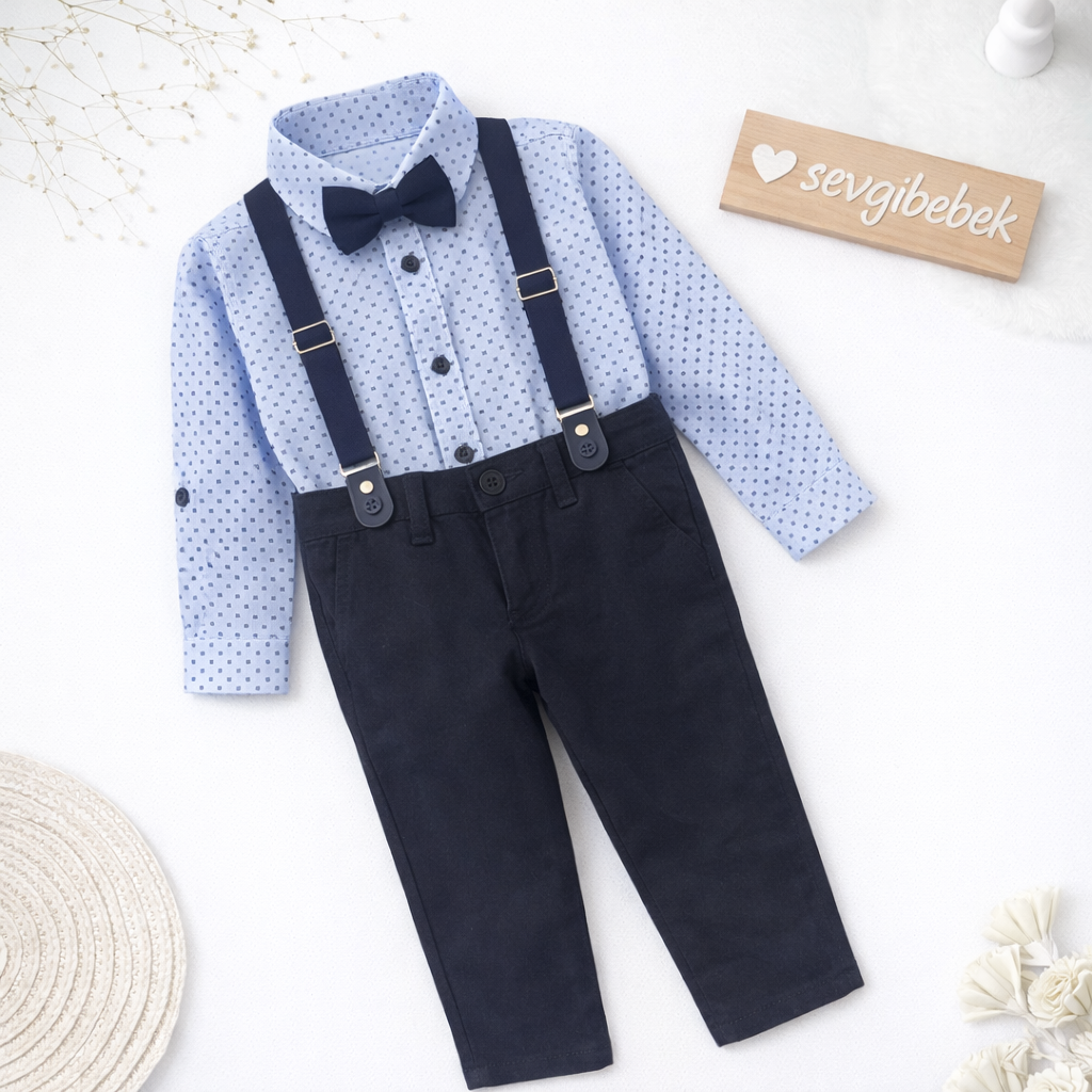 Koyu Lacivert Papyonlu Askılı Takım (2-3-4-5-6-7-8-9 Yaş)