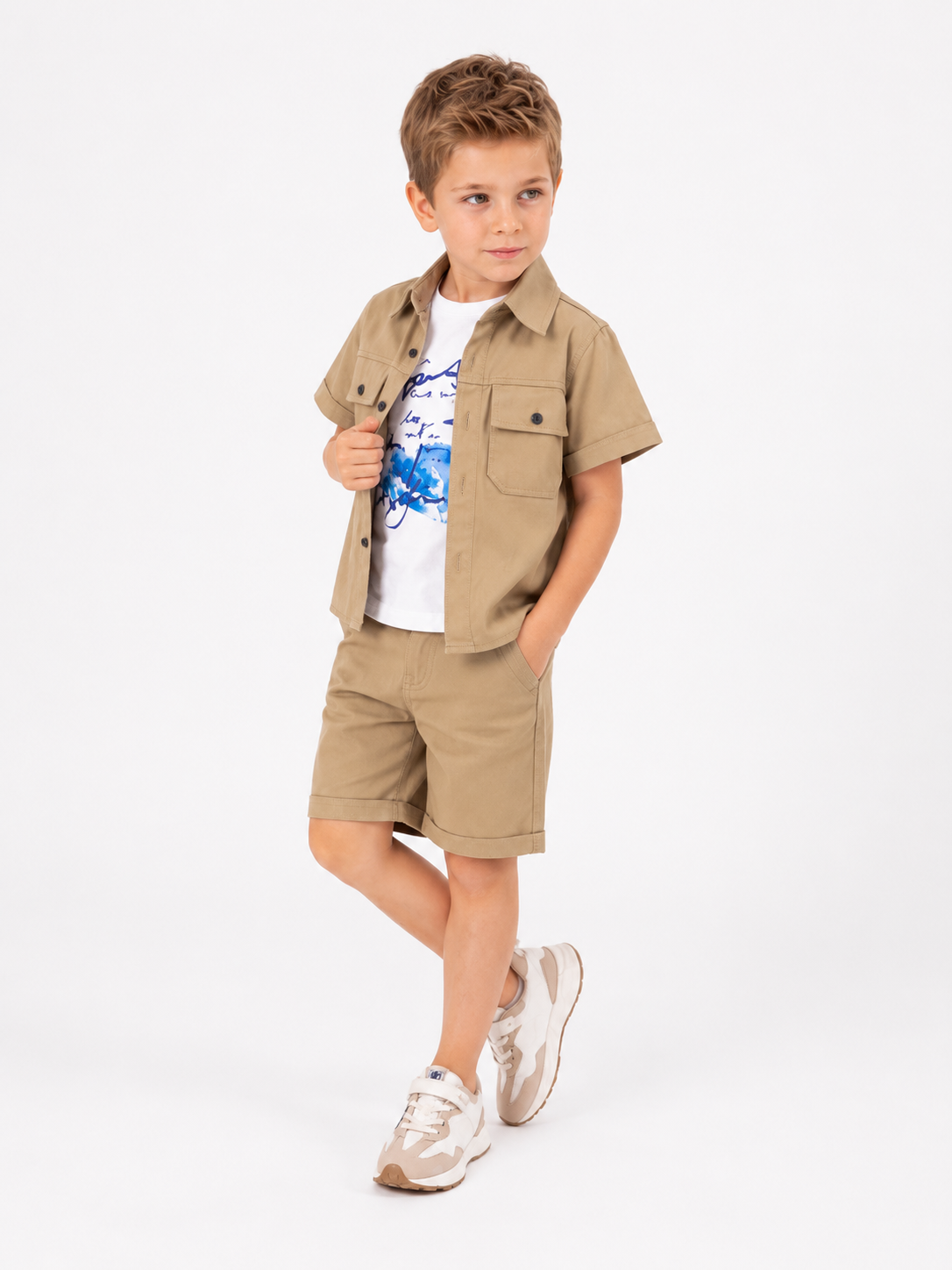 Krem Gabardin 3 Lü Takım (2-3-4-5-6-7-8-9 Yaş)