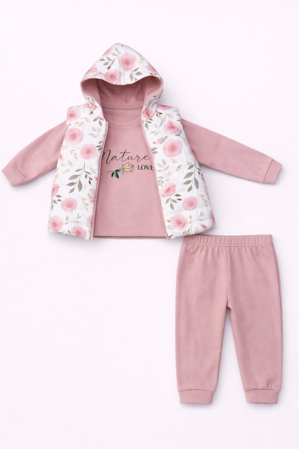 Turuncu Gül Desenli 3 Lü Takım ( 1-2-3 Yaş )