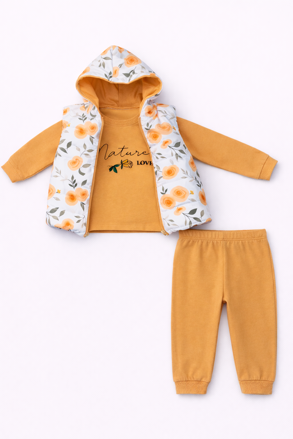 Turuncu Gül Desenli 3 Lü Takım ( 1-2-3 Yaş )