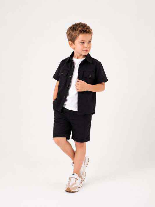 Siyah Gabardin 3 Lü Takım (2-3-4-5-6-7-8-9 Yaş)