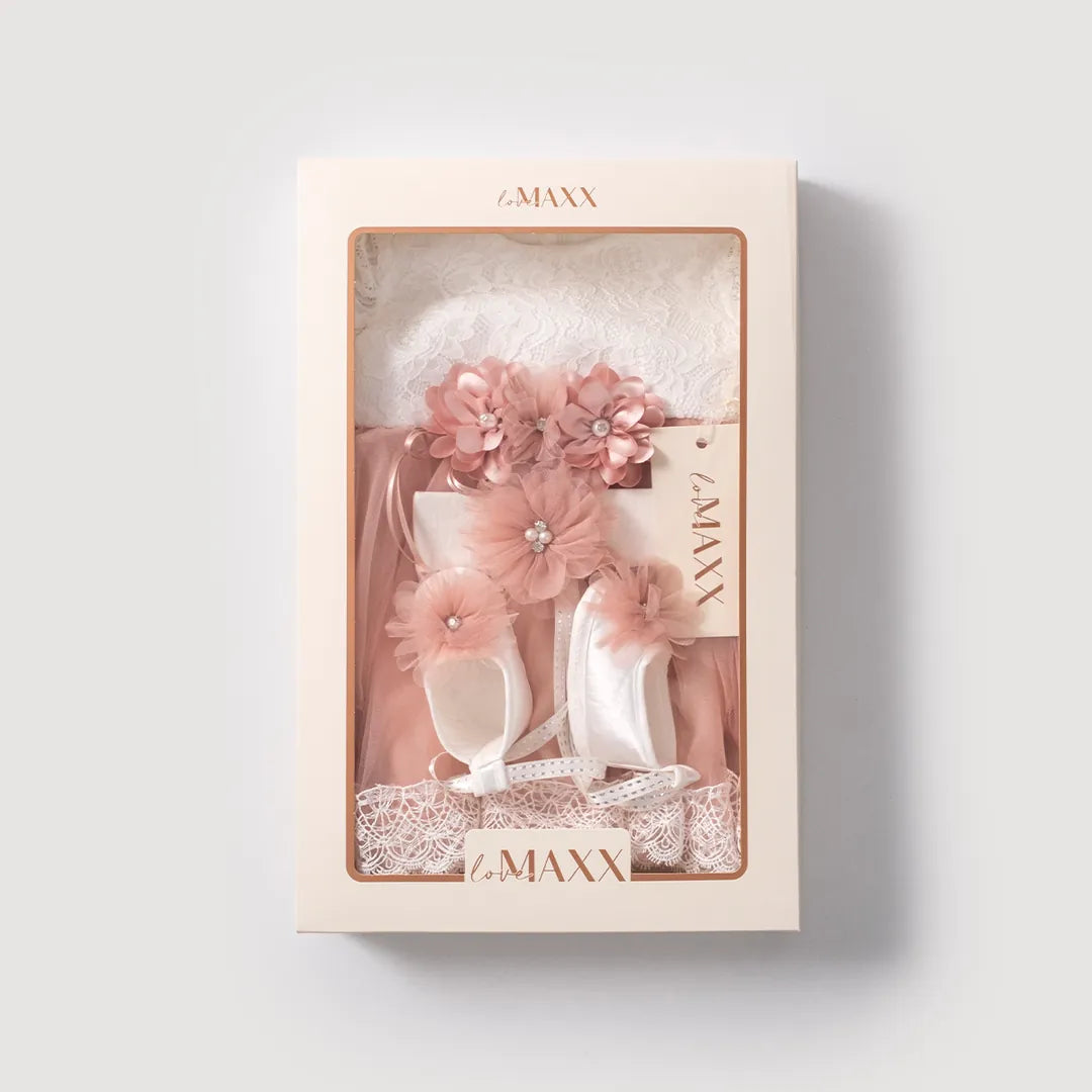 0-3/3-6 Ay Çiçekli Patikli Kuyruklu Şık Kız Bebek Mevlit Ve Özel Gün Seti