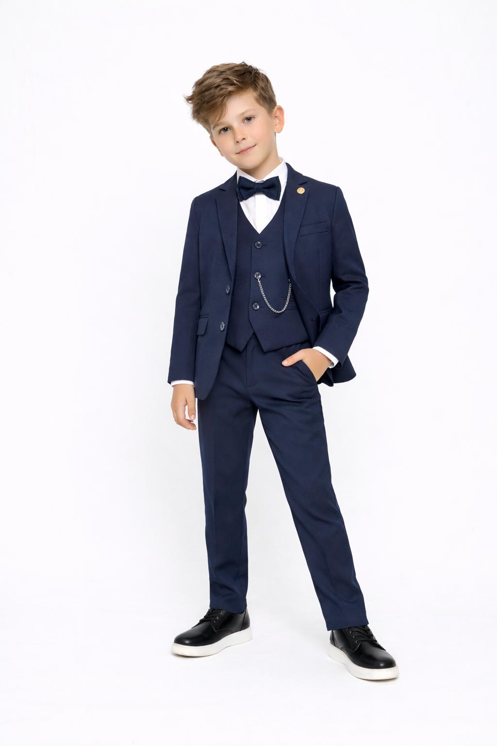 Krem Ceketli Yelekli Papyonlu Zincirli Full Set Takım (2-3-4-5-6-7-8-9-10-11-12-13 Yaş)