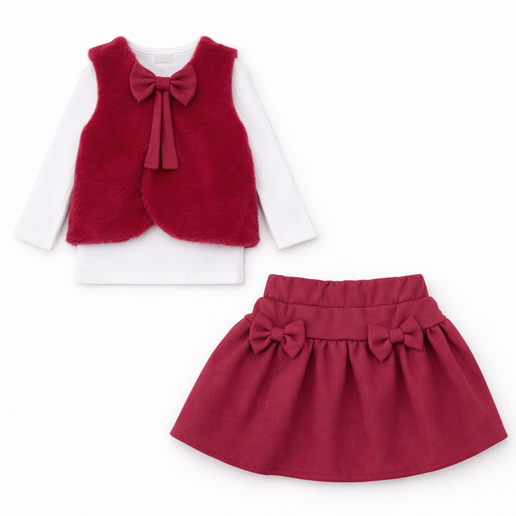 Su Yeşili Kadife Etekli Peluş Yelekli 3 Lü Takım