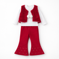 Kırmızı Peluş Yelekli 3 Lü Takım (2-3-4-5-6 Yaş )