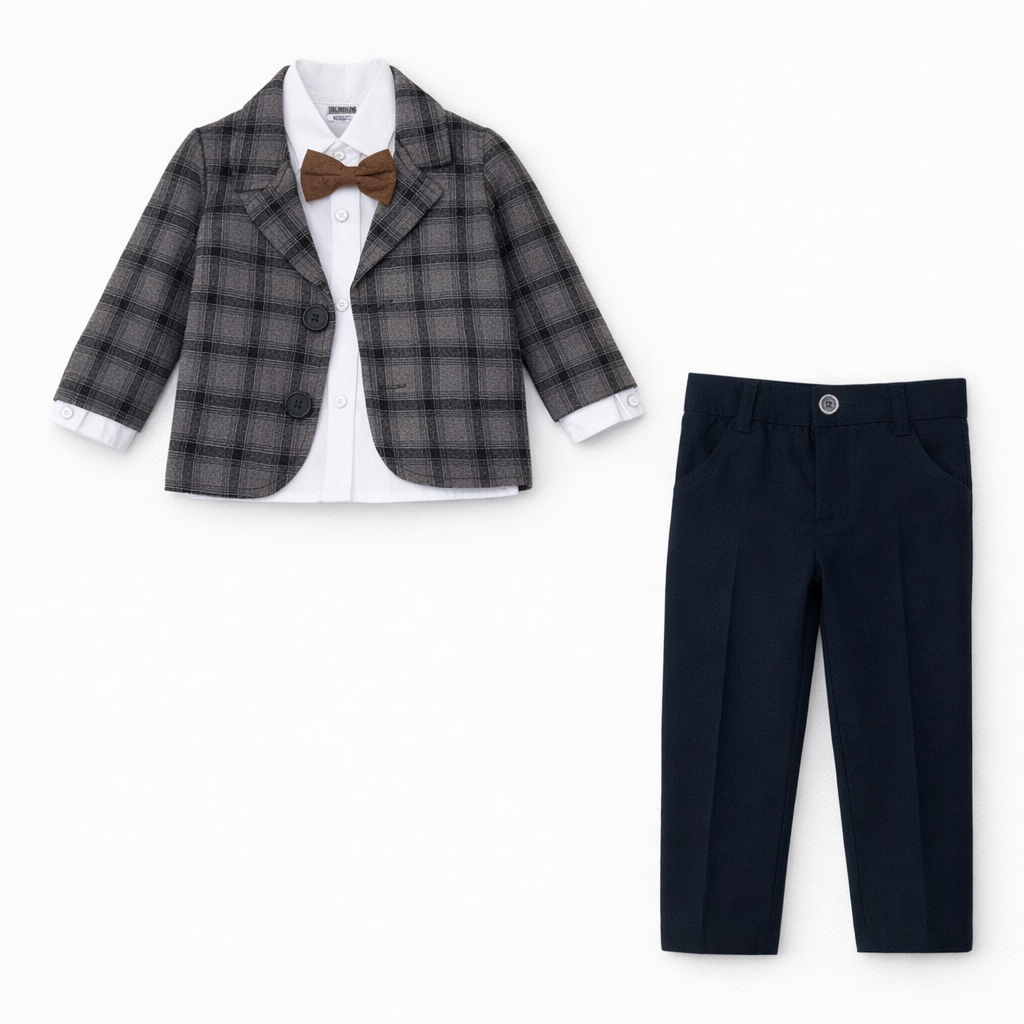 Kahve Dokuma Ceketli 3 Lü Takım