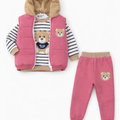 Koyu Pembe Ayıcık Nakışlı 3 Lü Takım ( 2-3-4 Yaş)