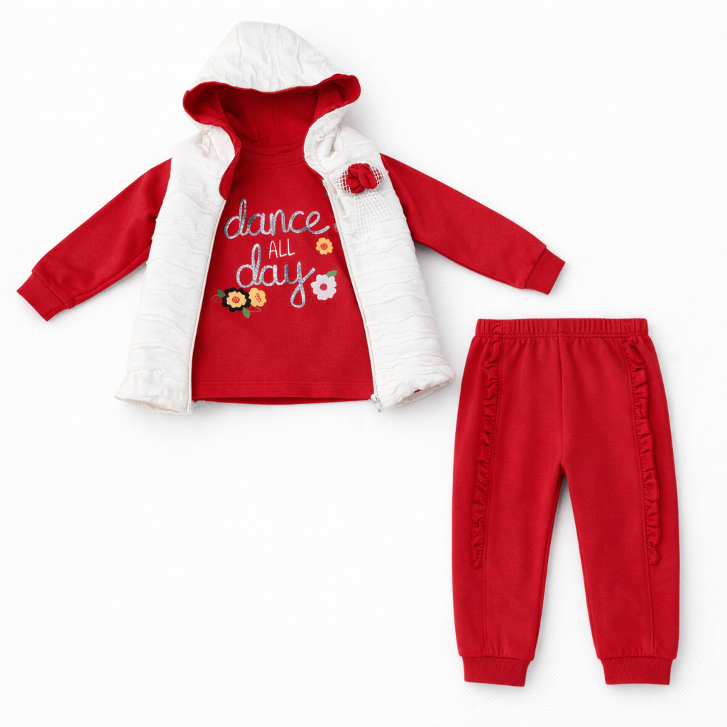 Mor Fırfır Detaylı Çiçekli Takım ( 2-3-4-5 Yaş )