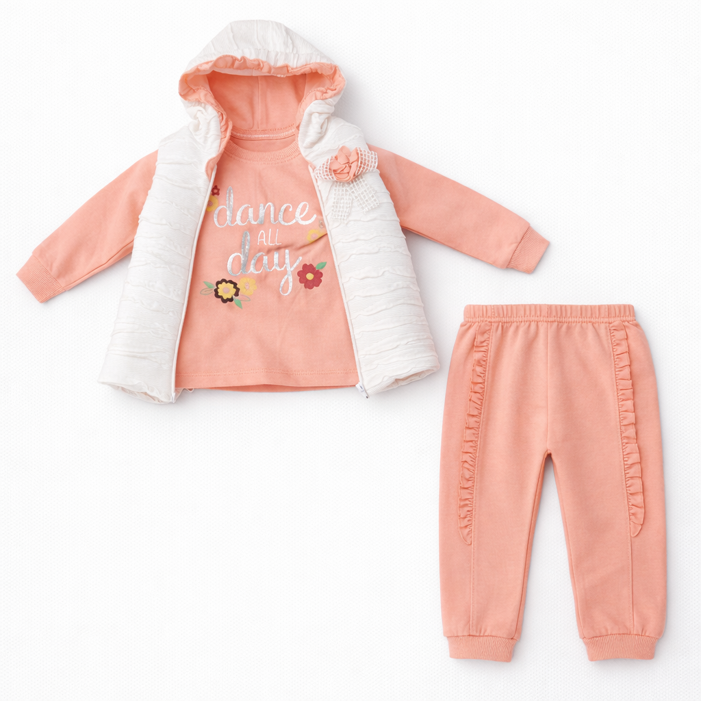 Gül Kurusu Fırfır Detaylı Çiçekli Takım ( 2-3-4-5 Yaş )