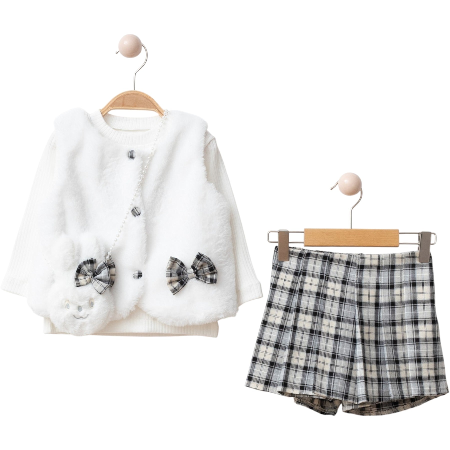 Kahve Peluş Çanta Detaylı 3 Lü Takım