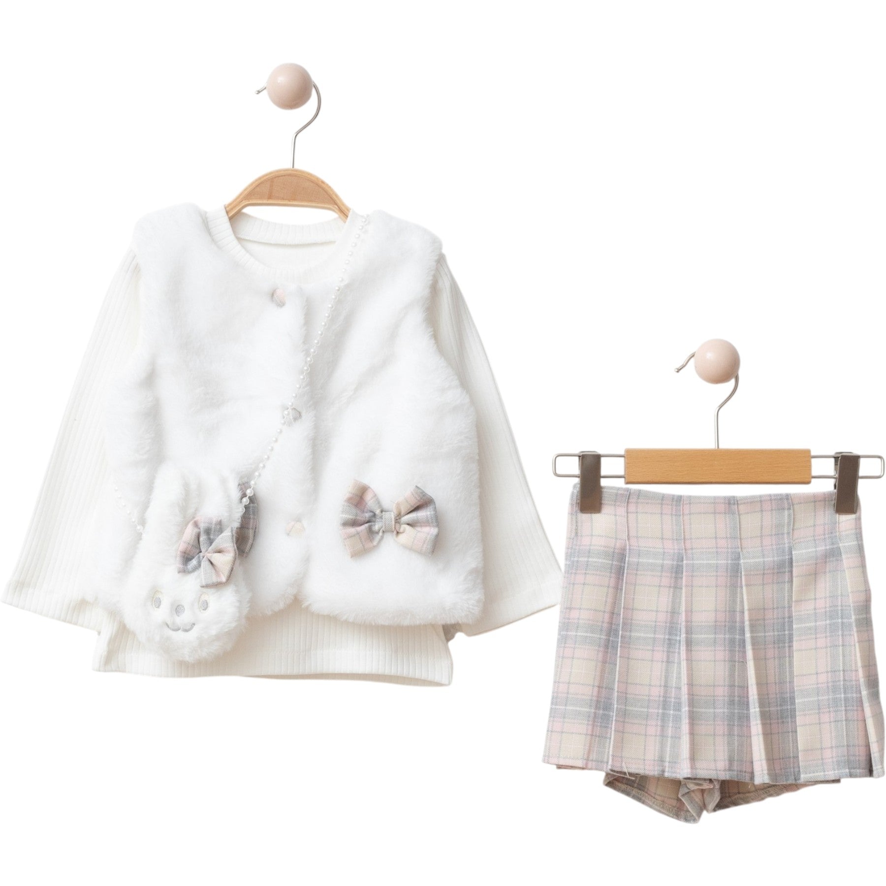 Gri Peluş Çanta Detaylı 3 Lü Takım