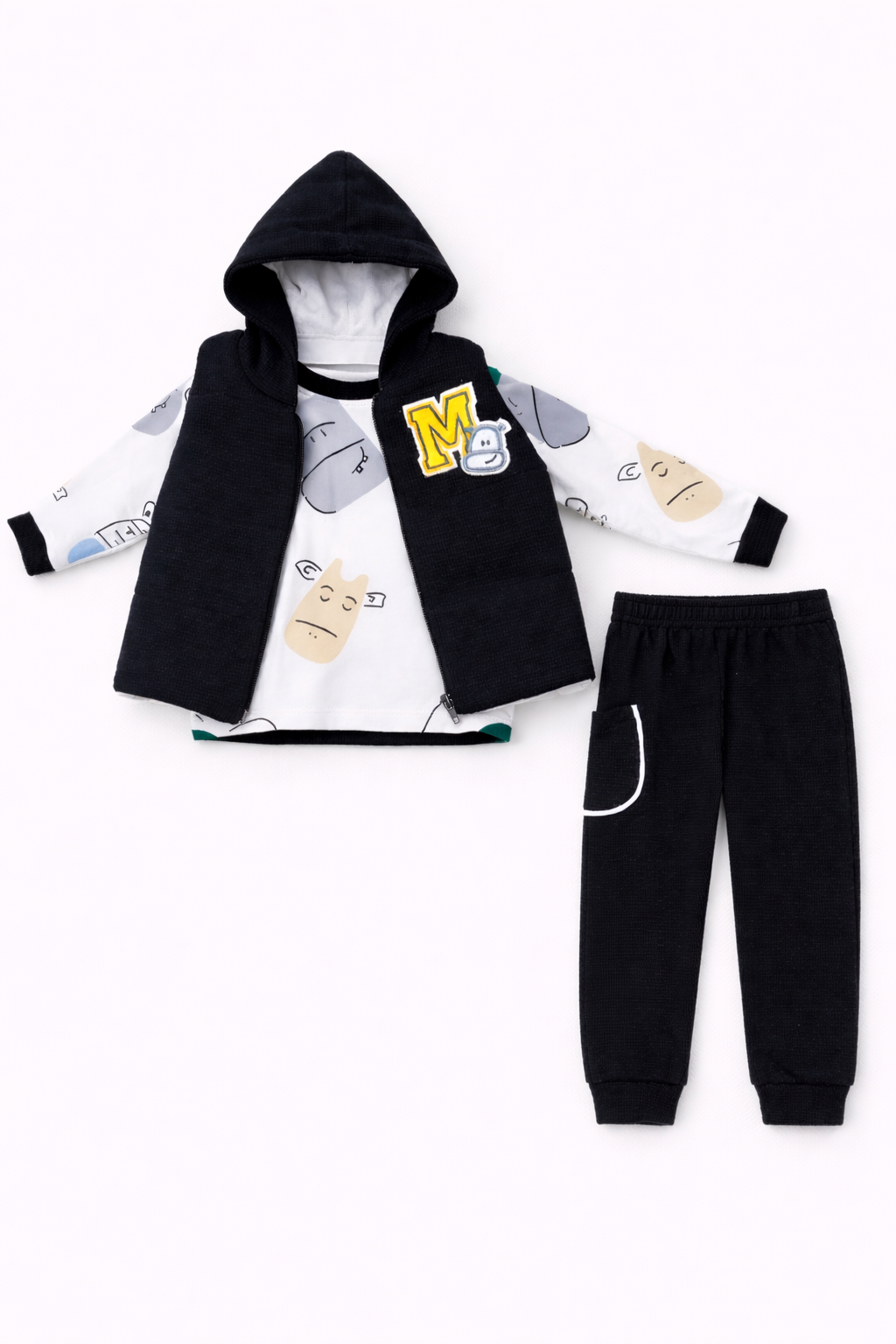 Gri Hipopotam Nakışlı 3 Lü Takım ( 9-18-24 Ay )