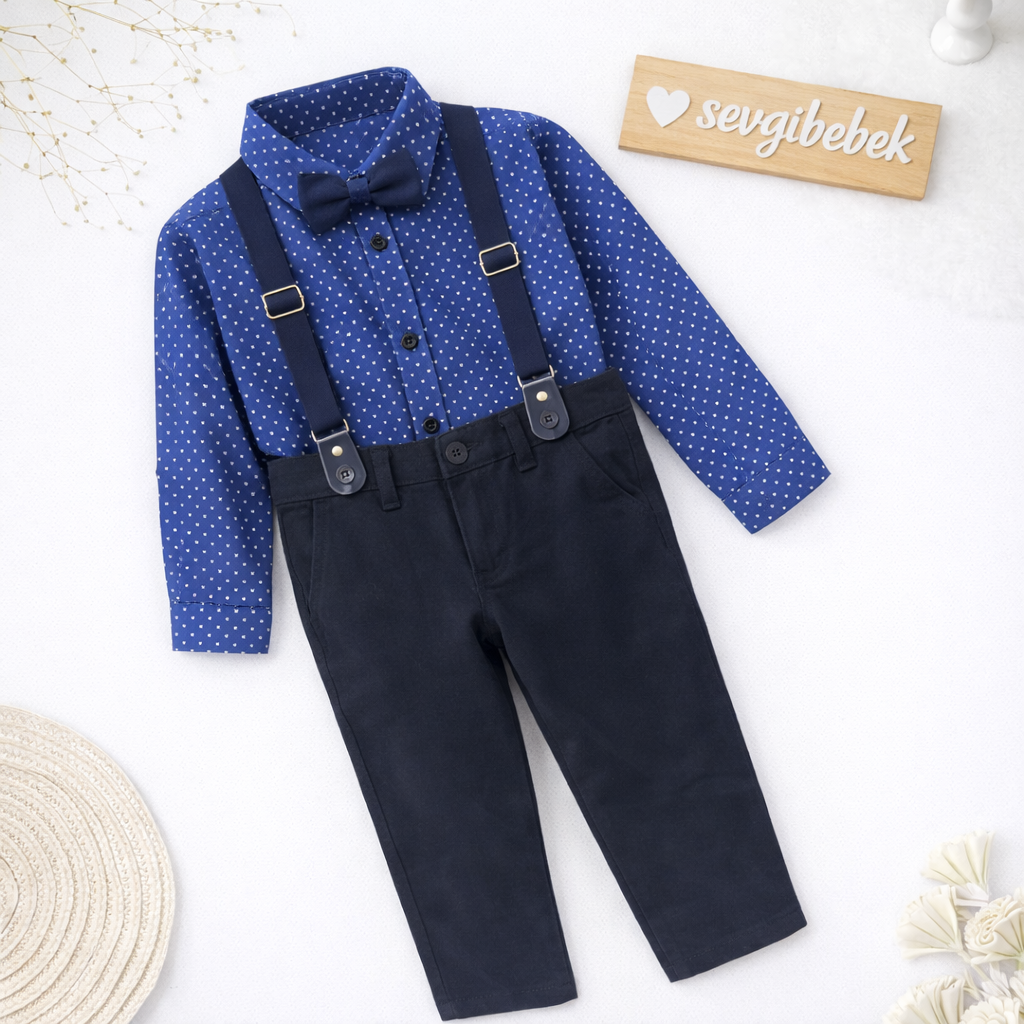 Mavi Papyonlu Askılı Takım (2-3-4-5-6-7-8-9 Yaş)