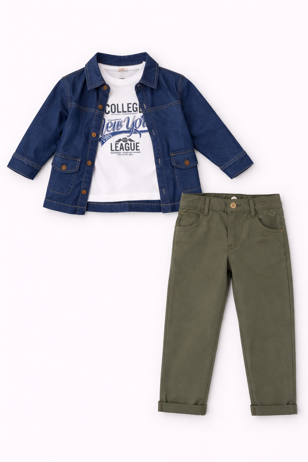 Yeşil Kot Pantolonlu 3 Lü Takım ( 2-3-4-5 Yaş )