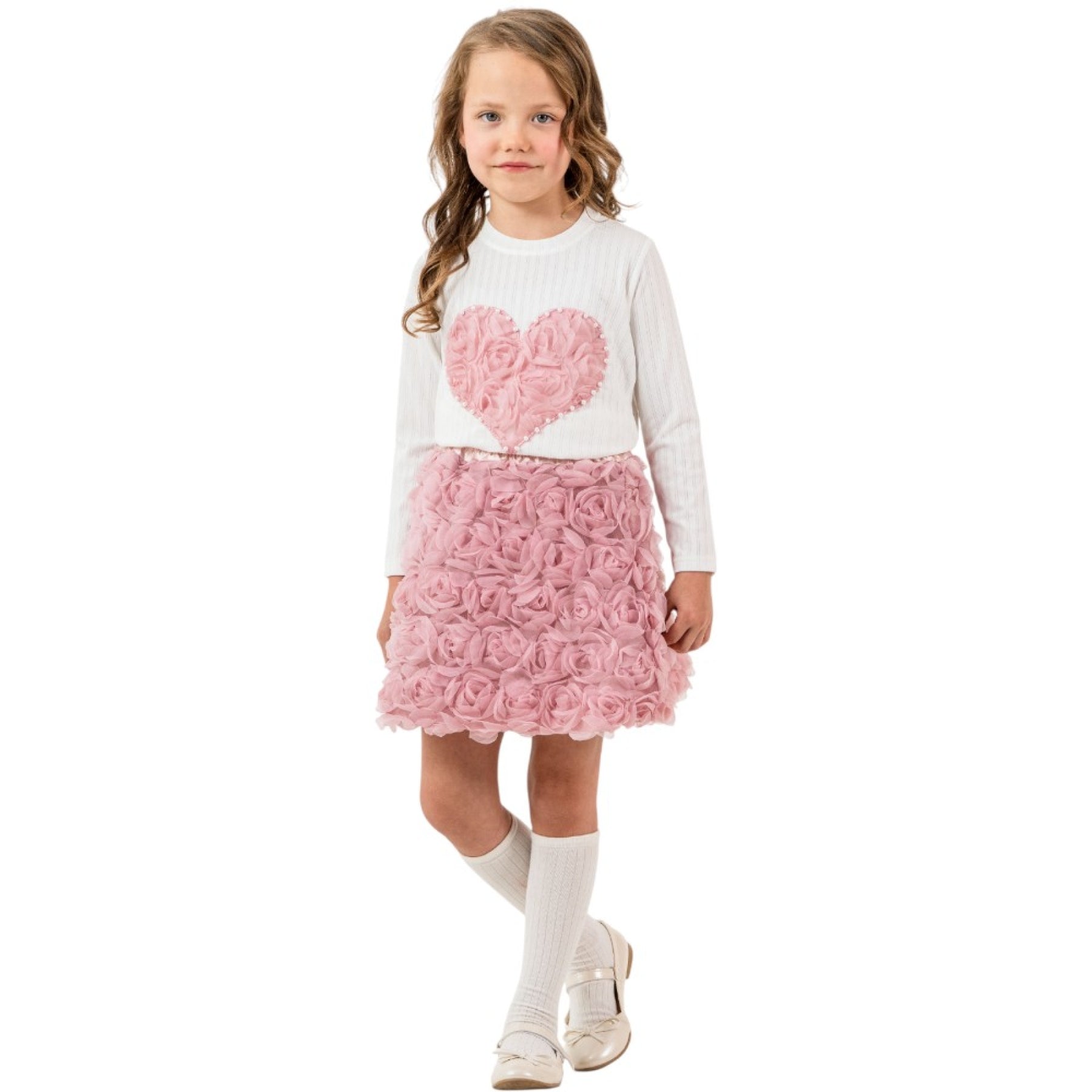 Pembe Kalpli Güllü Etekli Takım (2-3-4-5 Yaş)