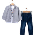 Gri Kot Pantolonlu Gömlekli 3 Lü Takım (3-4-5-6 Yaş )