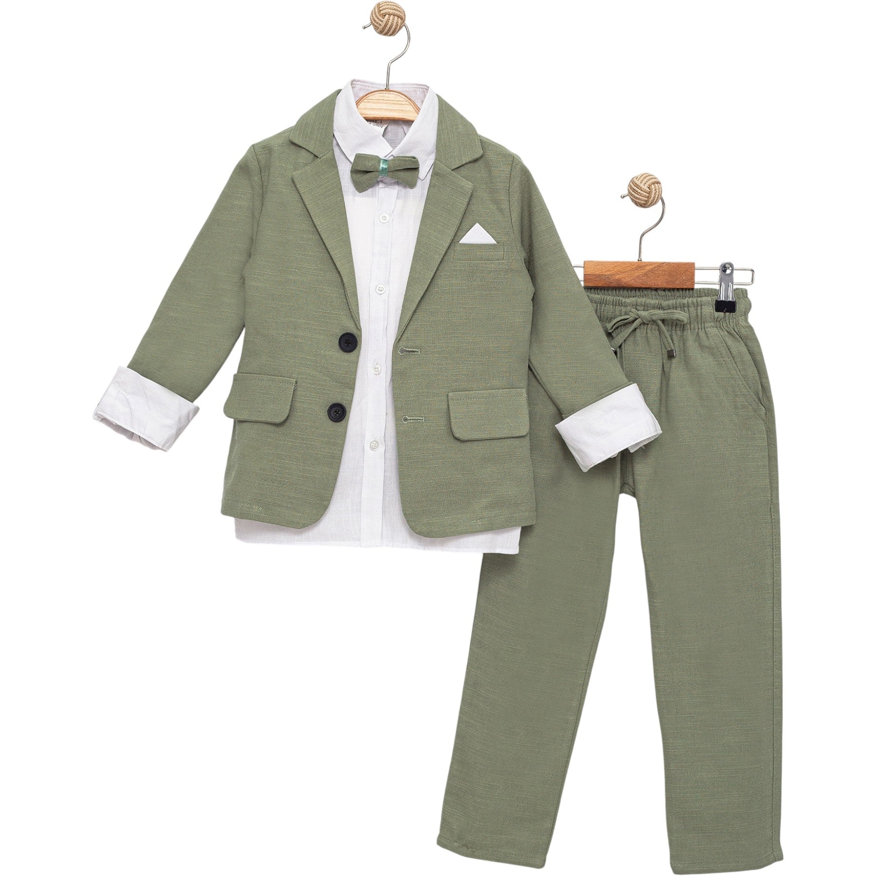 Yeşil Ceketli Papyonlu 3 Lü Takım (2-3-4-5 Yaş)