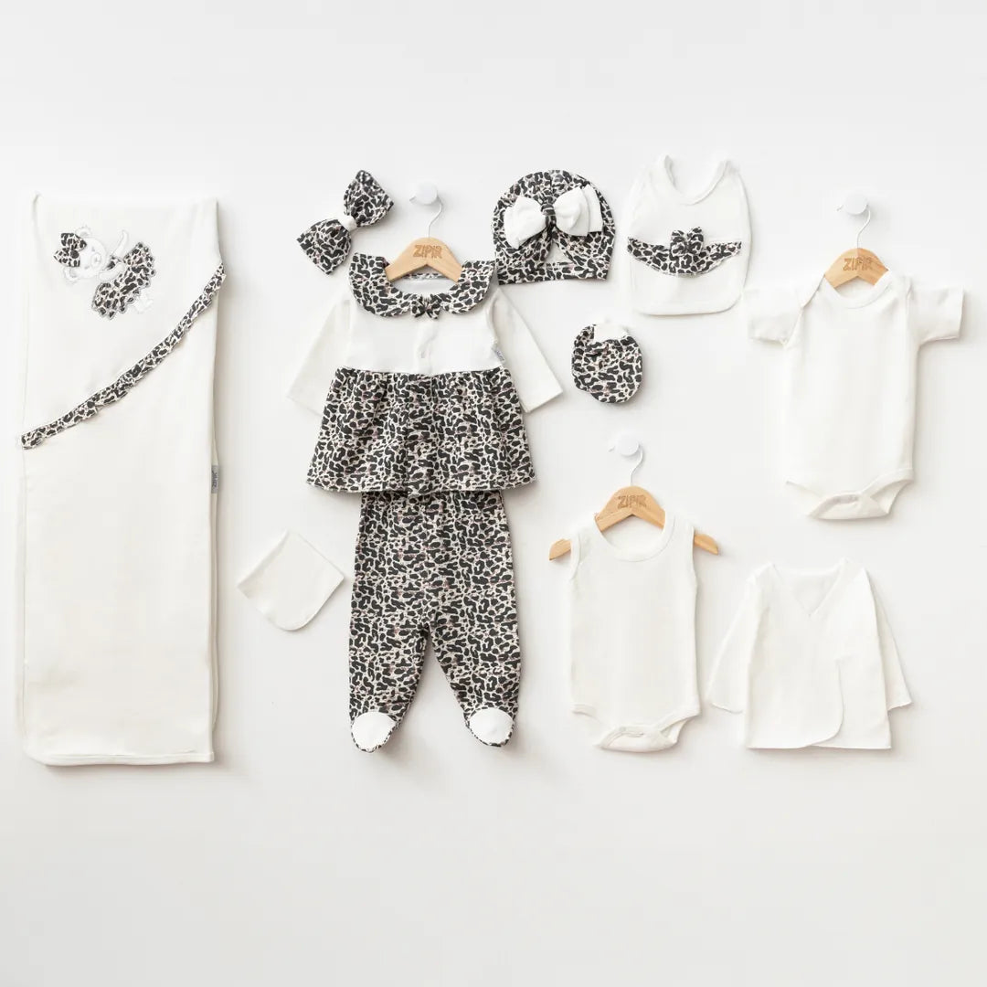 KIZ BEBEK 0-3 AY LEOPARLI 10LU YENİDOĞAN VE HASTANE ÇIKIŞ SET